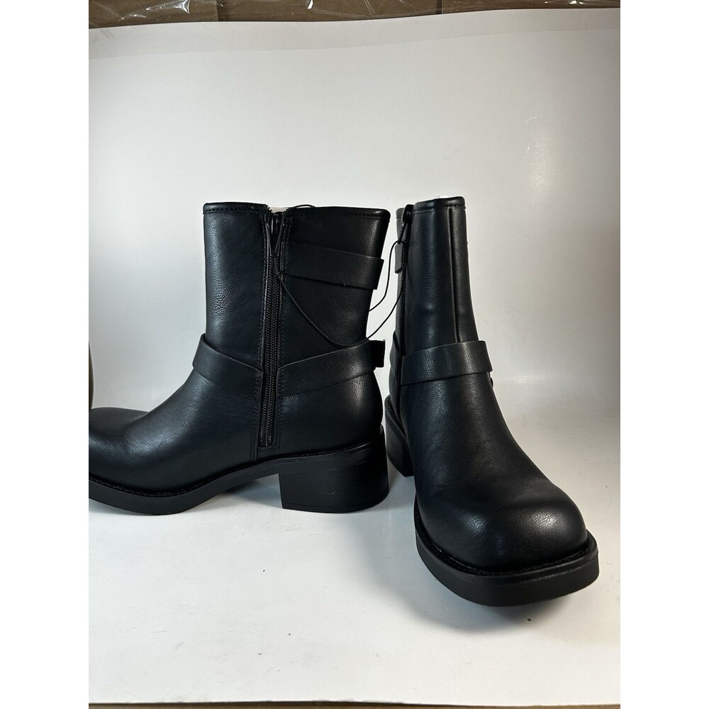 No Boundaries Buckle Moto Boots Women's 8 Black Block Heel Biker Faux Leather - Picture 6 of 8